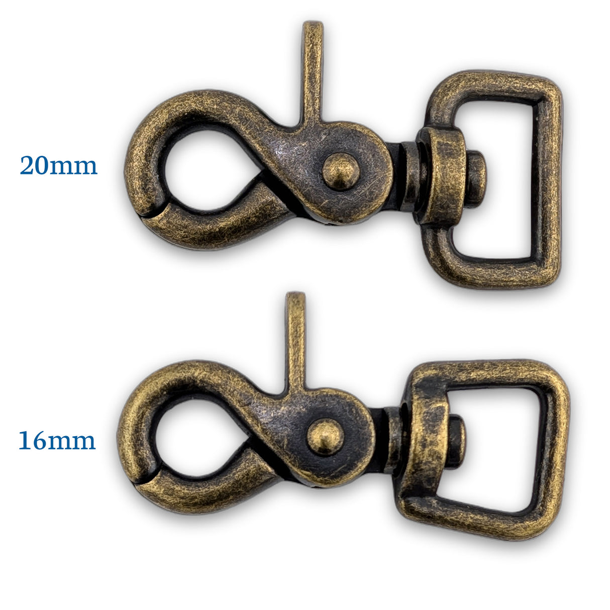 Antique brass square eye trigger snap sizes 16mm and 20mm