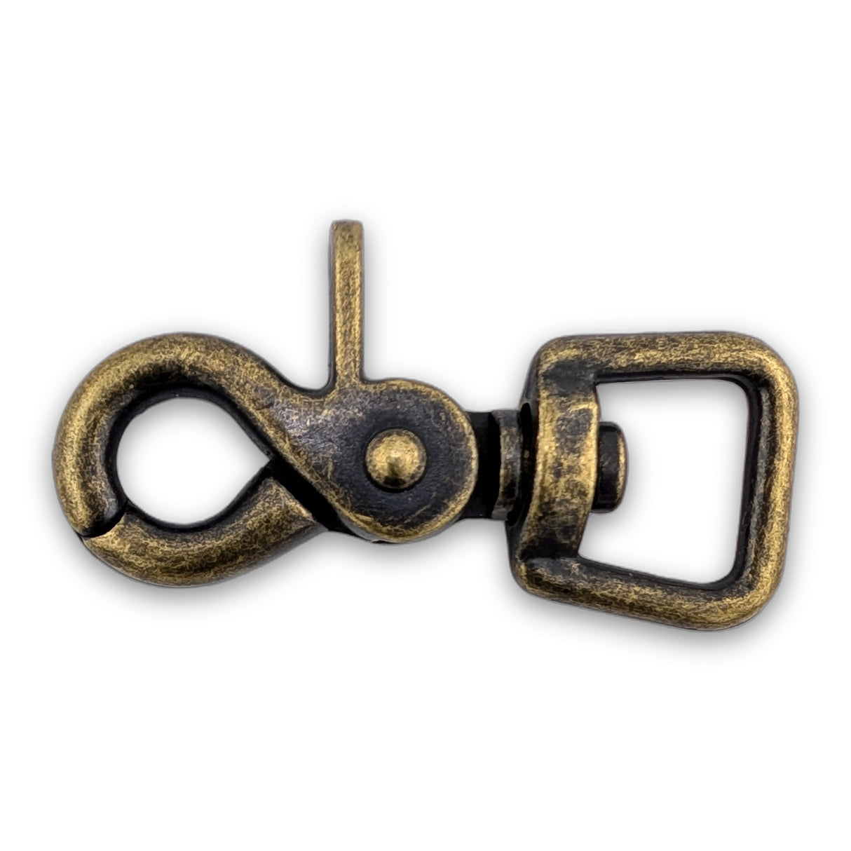 Antique brass trigger snap with square swivel eye