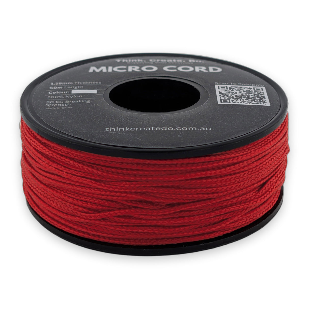 Red Micro Cord 1.18mm nylon — 50m spool