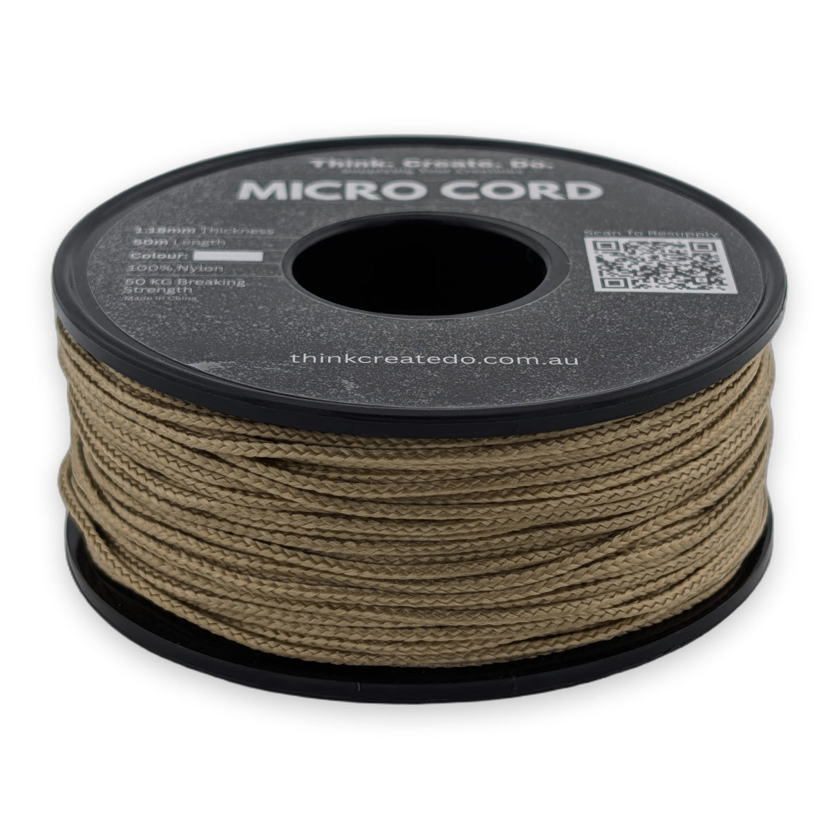Tan Micro Cord 1.18mm nylon — 50m spool