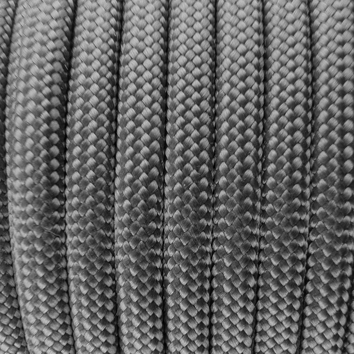 Close-up of the woven sheath on Dark Grey Paracord 550, showing 4mm braid