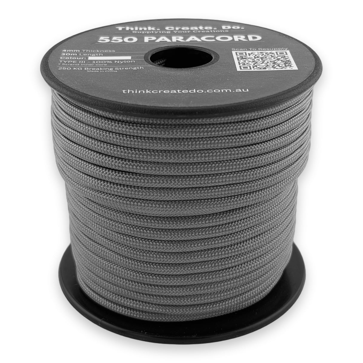 Dark Grey Paracord 550 — 4mm Type III nylon spool, 7-strand core