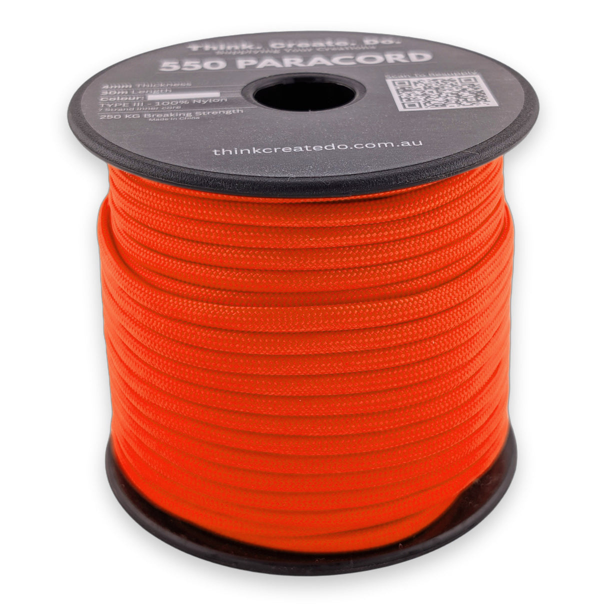 Fluro Orange Paracord 550 — 4mm Type III nylon spool, 7-strand core