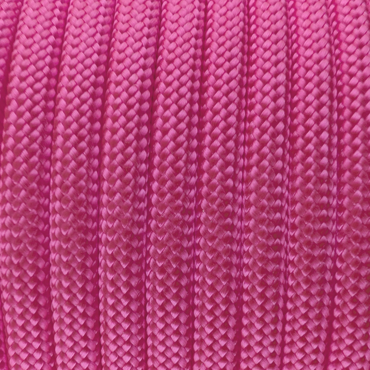 Close-up of the woven sheath on Fluro Pink Paracord 550, showing 4mm braid