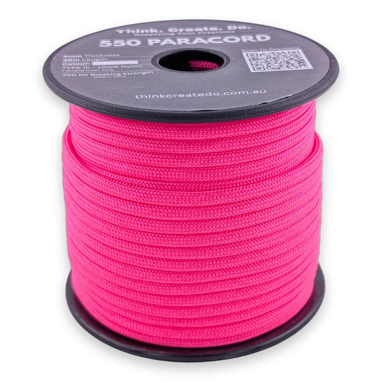 Fluro Pink Paracord 550 — 4mm Type III nylon spool, 7-strand core