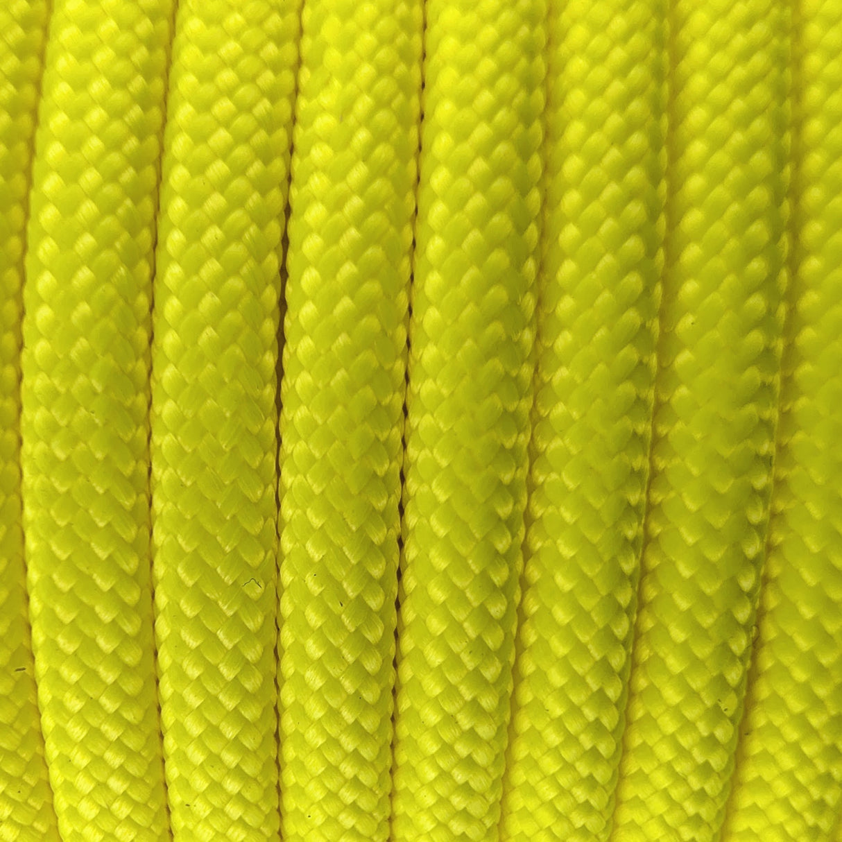 Close-up of the woven sheath on Fluro Yellow Paracord 550, showing 4mm braid