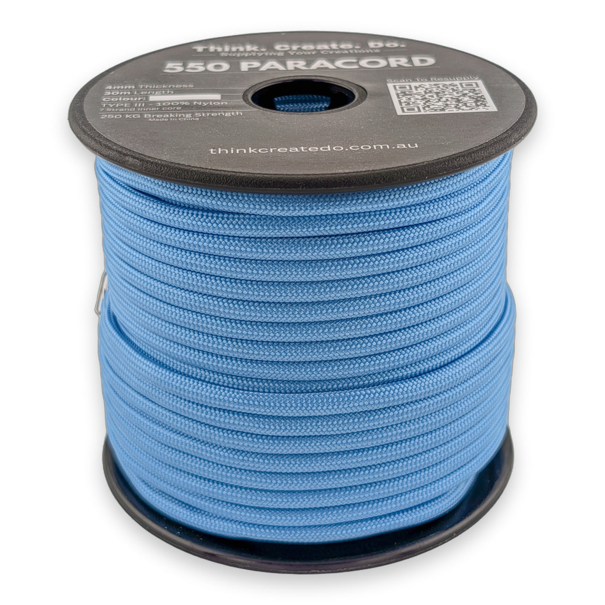 Light Blue Paracord 550 — 4mm Type III nylon spool, 7-strand core