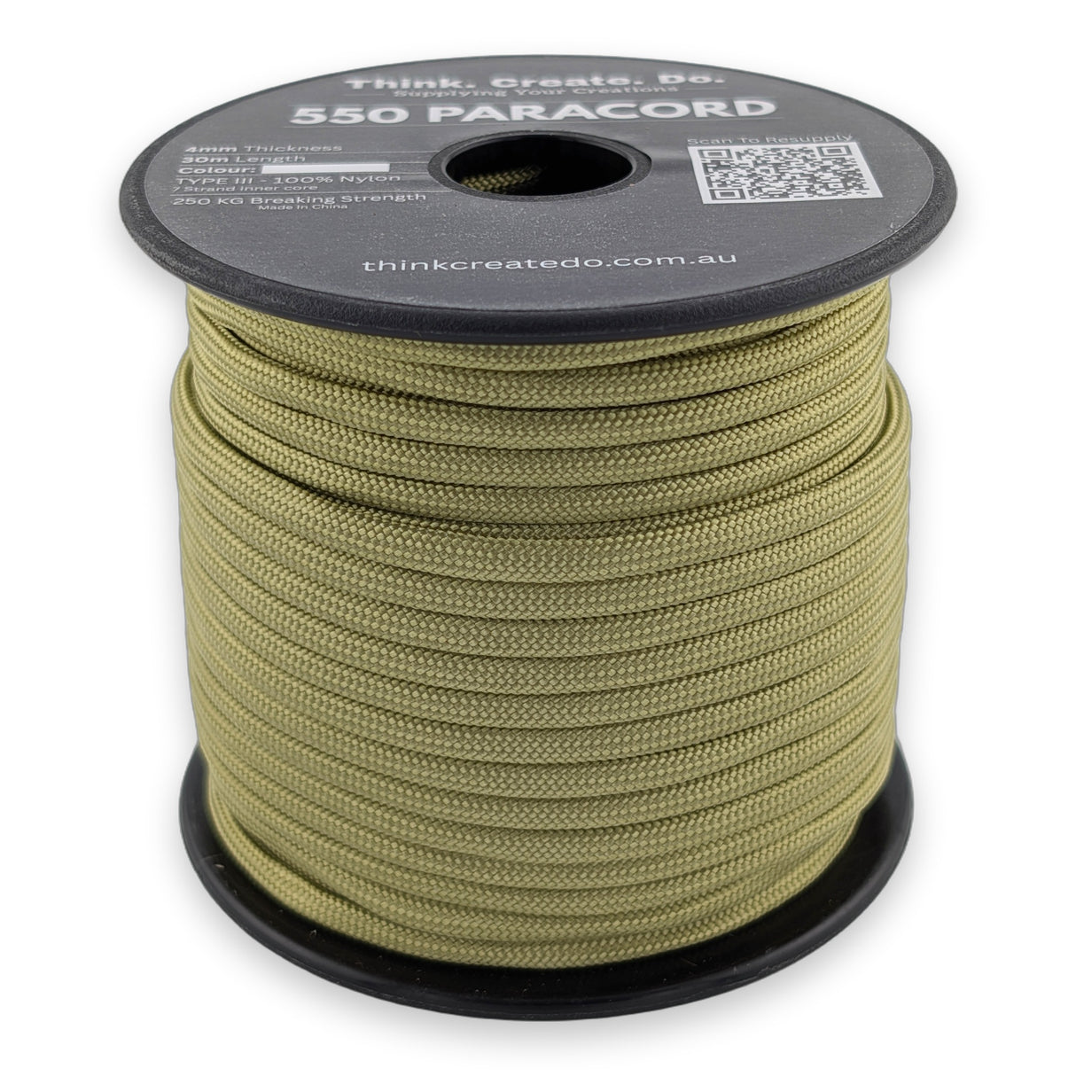 Light Olive Paracord 550 — 4mm Type III nylon spool, 7-strand core