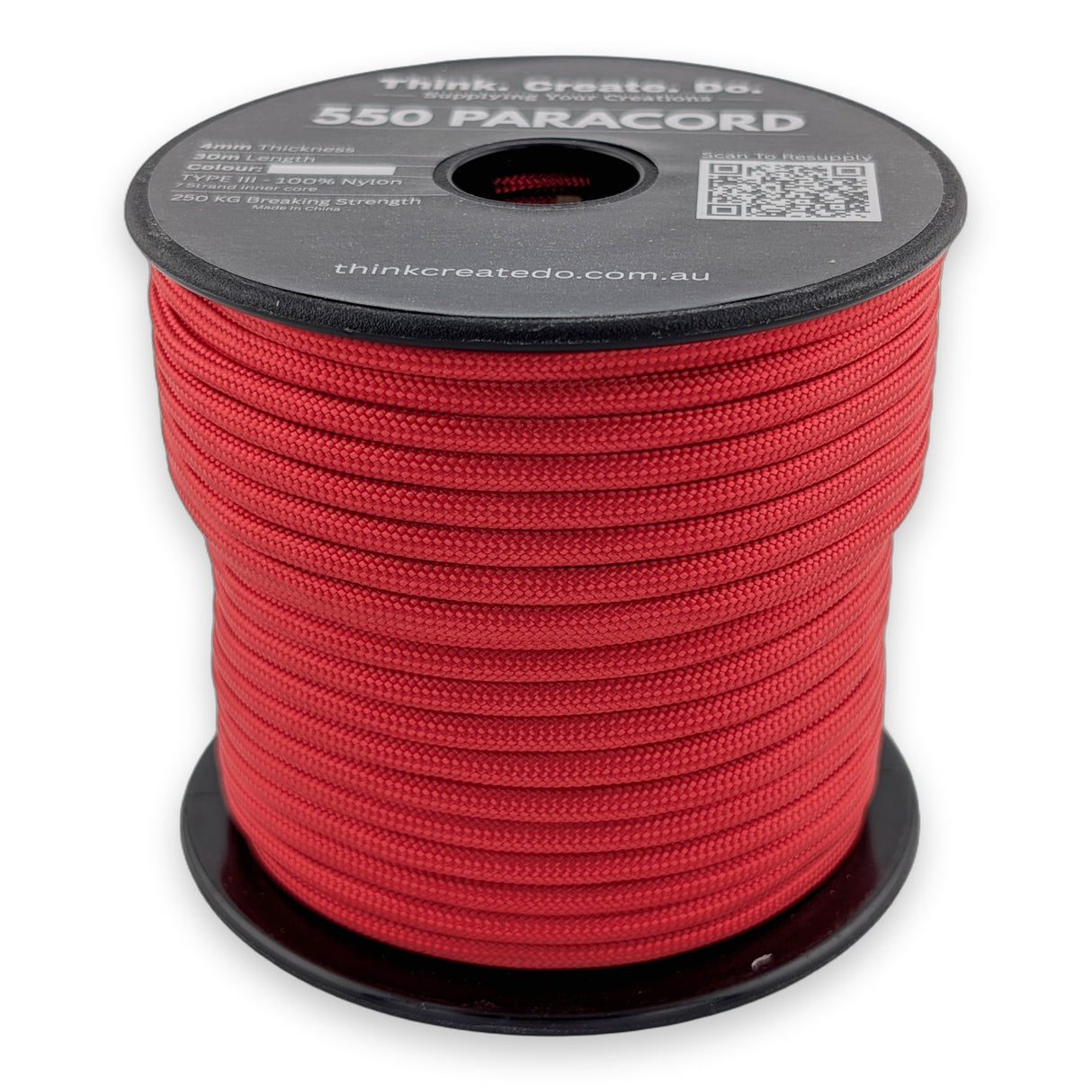 Red Paracord 550 — 4mm Type III nylon spool, 7-strand core