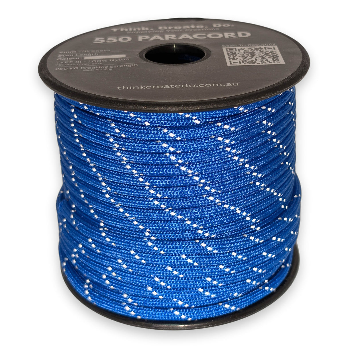 Reflective Blue Paracord 550 reflective tracer illuminated under torchlight