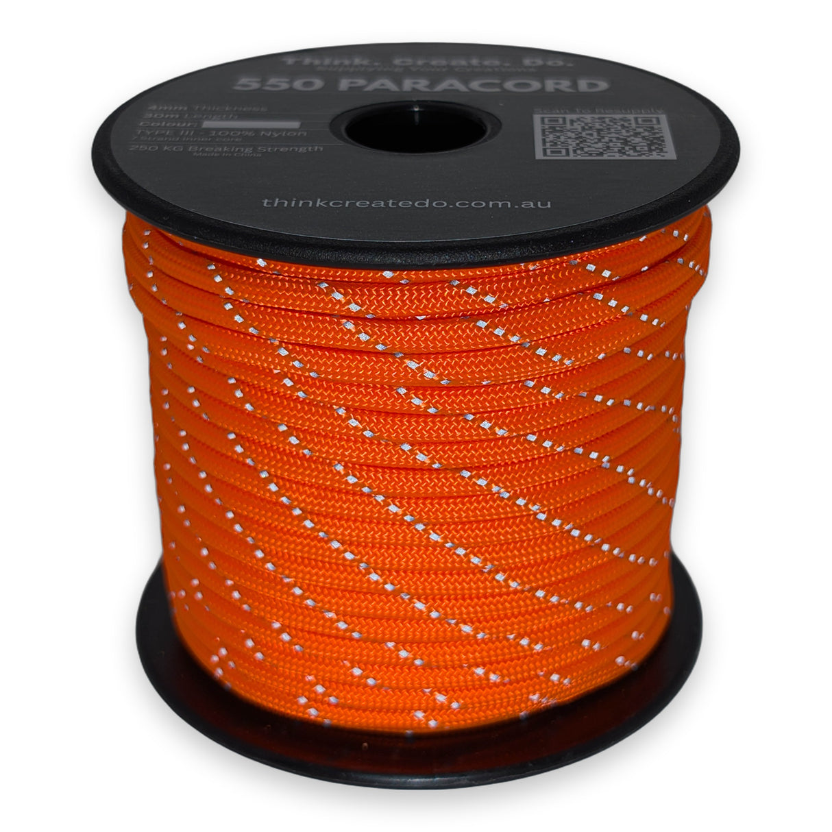 Reflective Fluro Orange Paracord 550 reflective tracer illuminated under torchlight