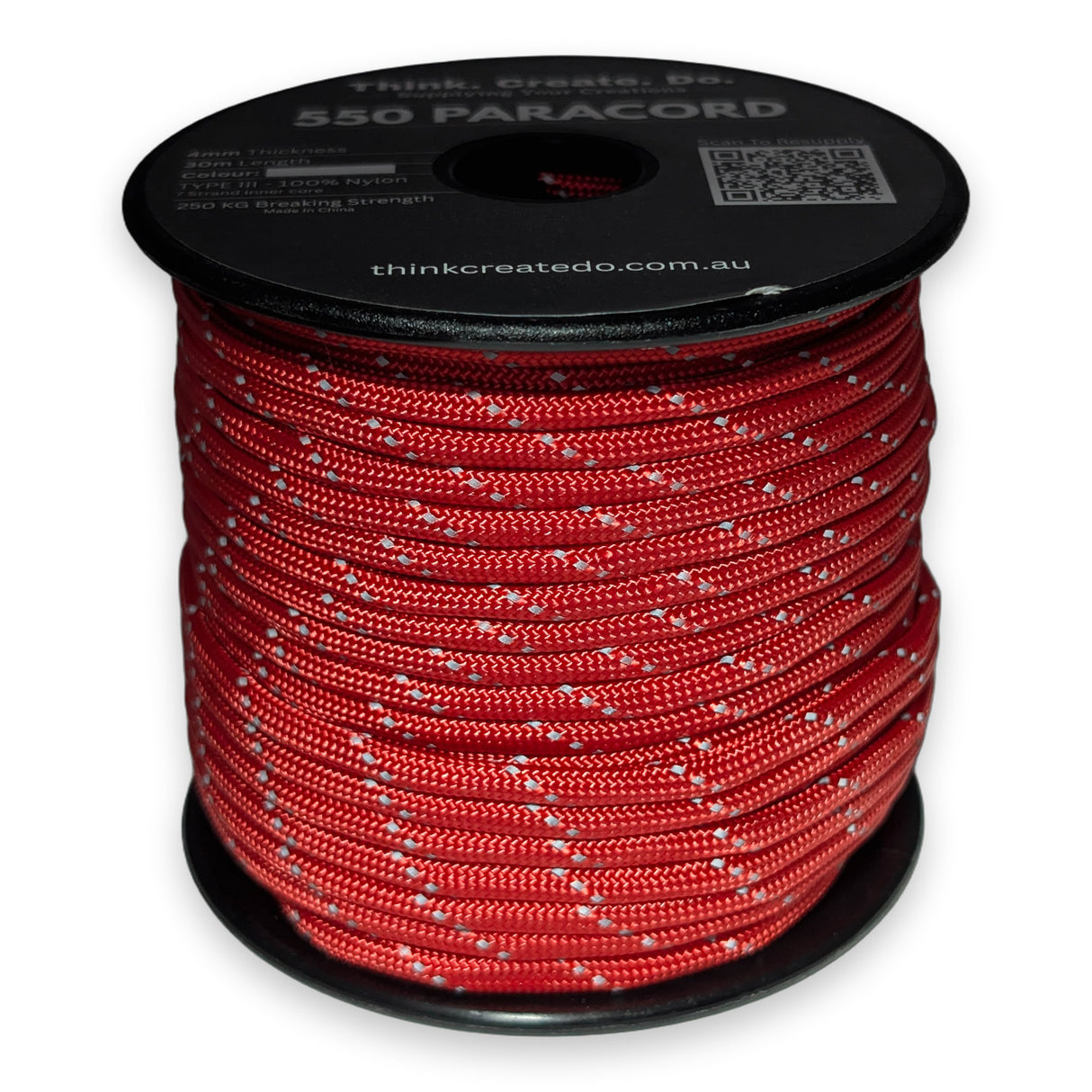 Reflective Red Paracord 550 reflective tracer illuminated under torchlight