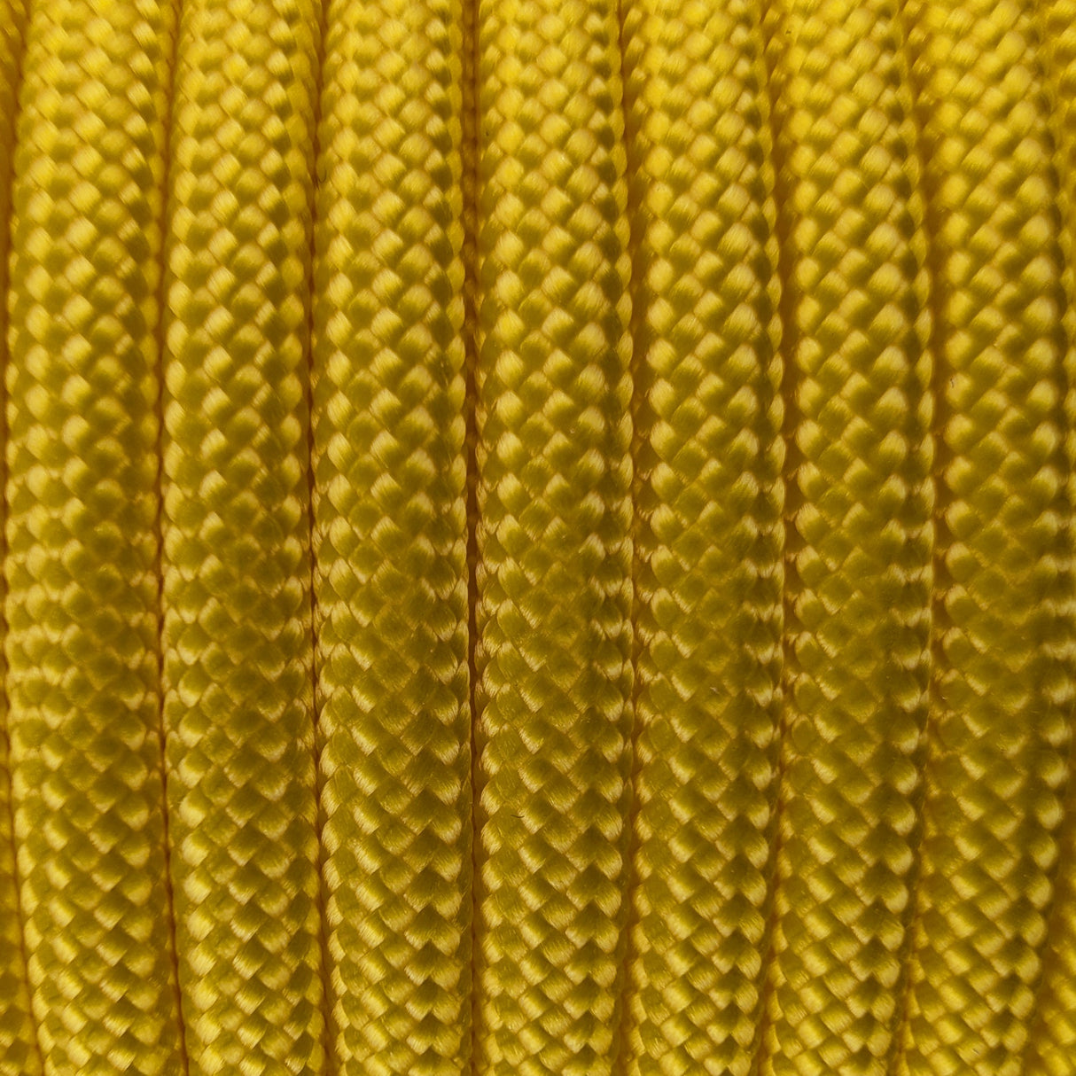 Close-up of the woven sheath on Yellow Paracord 550, showing 4mm braid