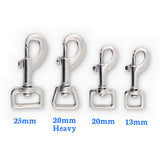 Stainless steel square eye swivel bolt snaps in 25mm, 20mm Heavy, 20mm and 13mm sizes