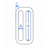 Tri glide measurement diagram showing inner width, inner height and metal thickness