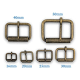 Antique brass roller buckle sizes 16mm to 50mm