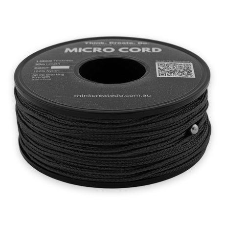 Black Micro Cord 1.18mm nylon — 50m spool