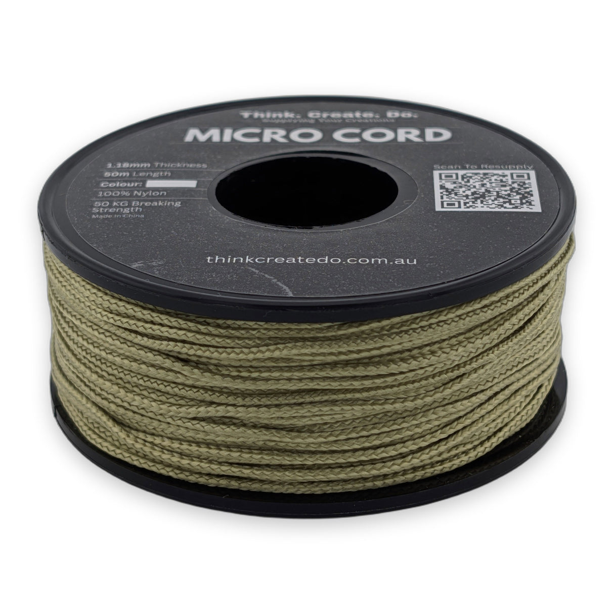 Light Olive Micro Cord 1.18mm nylon — 50m spool