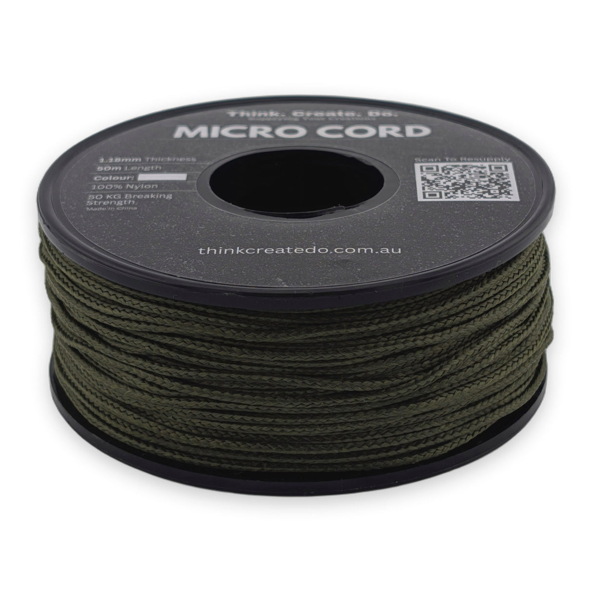 Olive Micro Cord 1.18mm nylon — 50m spool
