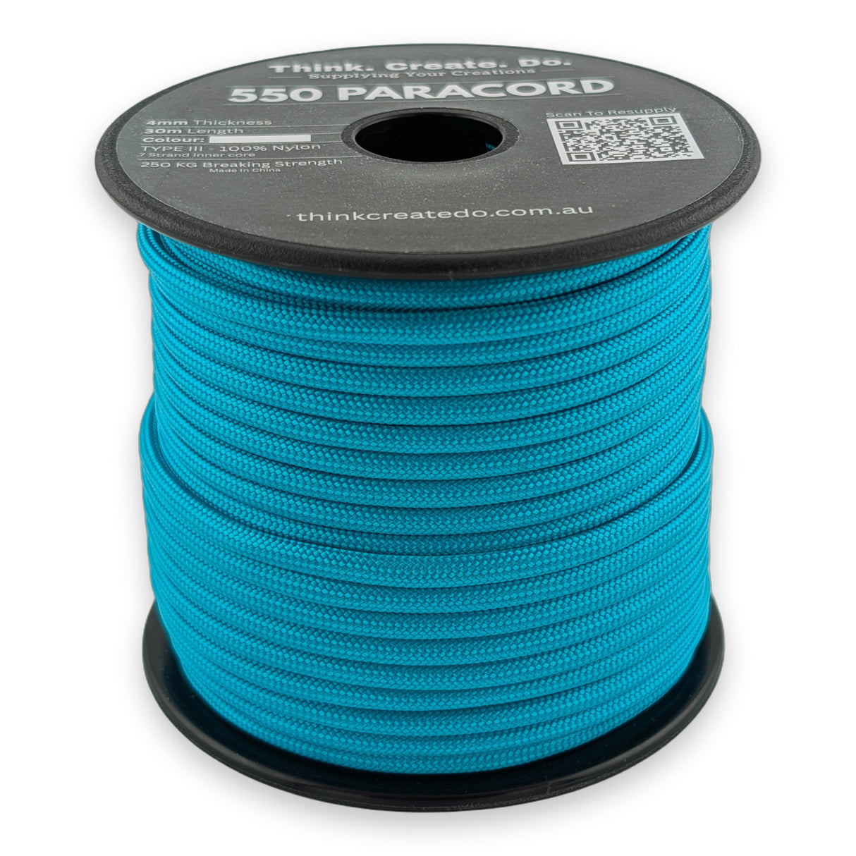 Aqua Paracord 550 — 4mm Type III nylon spool, 7-strand core