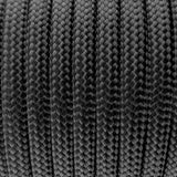 Close-up of the woven sheath on Black Paracord 550, showing 4mm braid