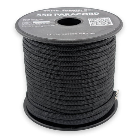 Black Paracord 550 — 4mm Type III nylon spool, 7-strand core