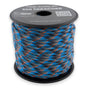 Blue Jungle Paracord 550 — 4mm Type III nylon spool, vivid blue with charcoal and orange urban-camo flecks, 7-strand core