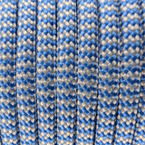 Close-up of the woven sheath on Blue White Stripe Paracord 550, showing 4mm braid