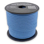 Blue White Stripe Paracord 550 — 4mm Type III nylon spool, sky-blue and white horizontal stripes, 7-strand core