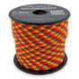 Bright Combo Paracord 550 — 4mm Type III nylon spool, hot red, orange and yellow with electric-blue accents, 7-strand core