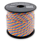 Candy Paracord 550 — 4mm Type III nylon spool, pastel pink, sky-blue and yellow stripes, 7-strand core