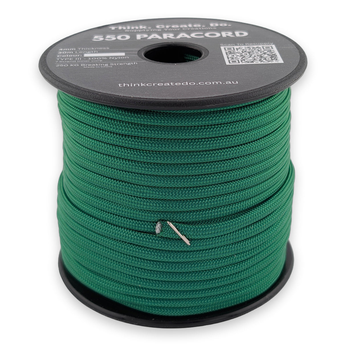Dark Green Paracord 550 — 4mm Type III nylon spool, 7-strand core