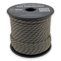 Dense Jungle Paracord 550 — 4mm Type III nylon spool, dark olive and brown base with green and ochre fleck, 7-strand core
