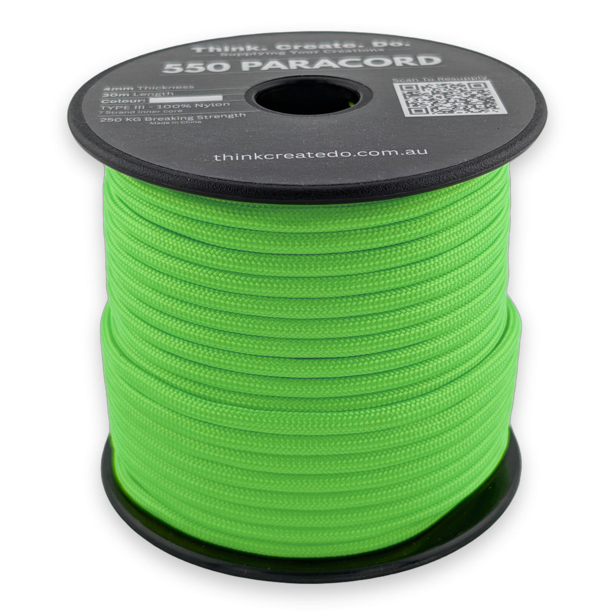 Dry Green Paracord 550 — 4mm Type III nylon spool, 7-strand core