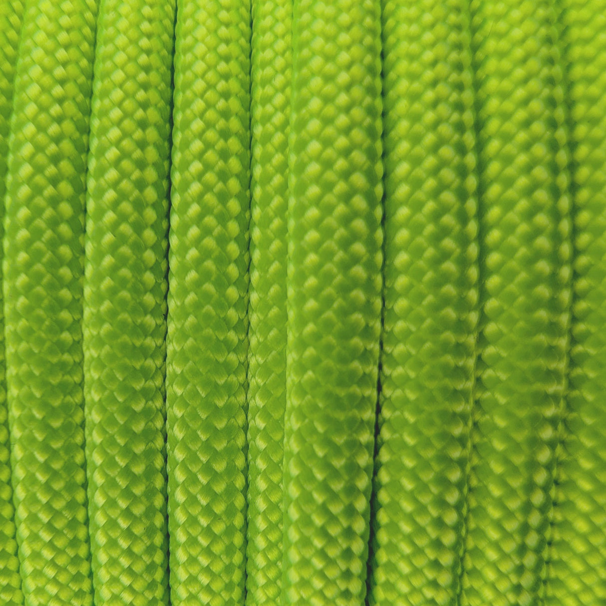 Close-up of the woven sheath on Fluro Green Paracord 550, showing 4mm braid