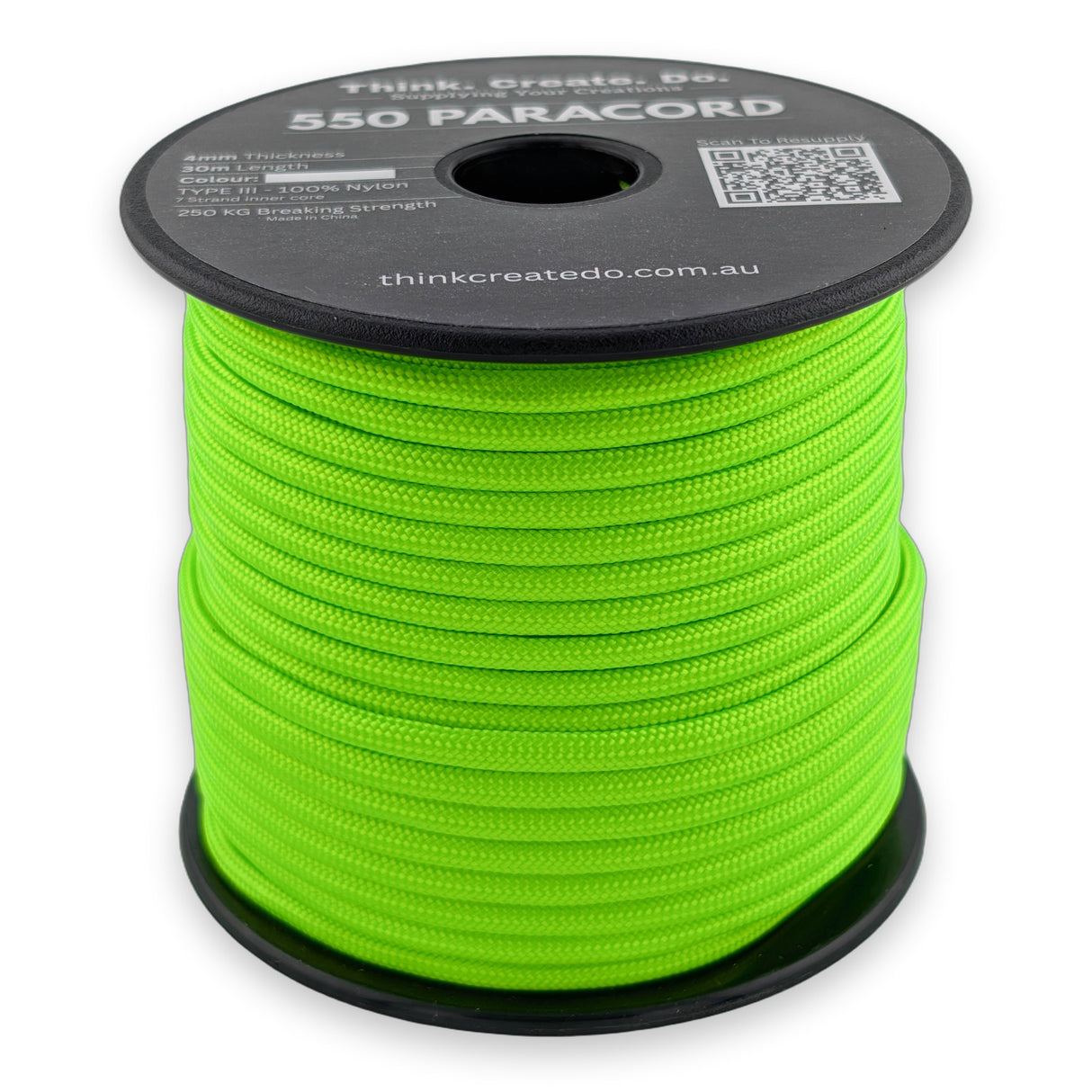 Fluro Green Paracord 550 — 4mm Type III nylon spool, 7-strand core