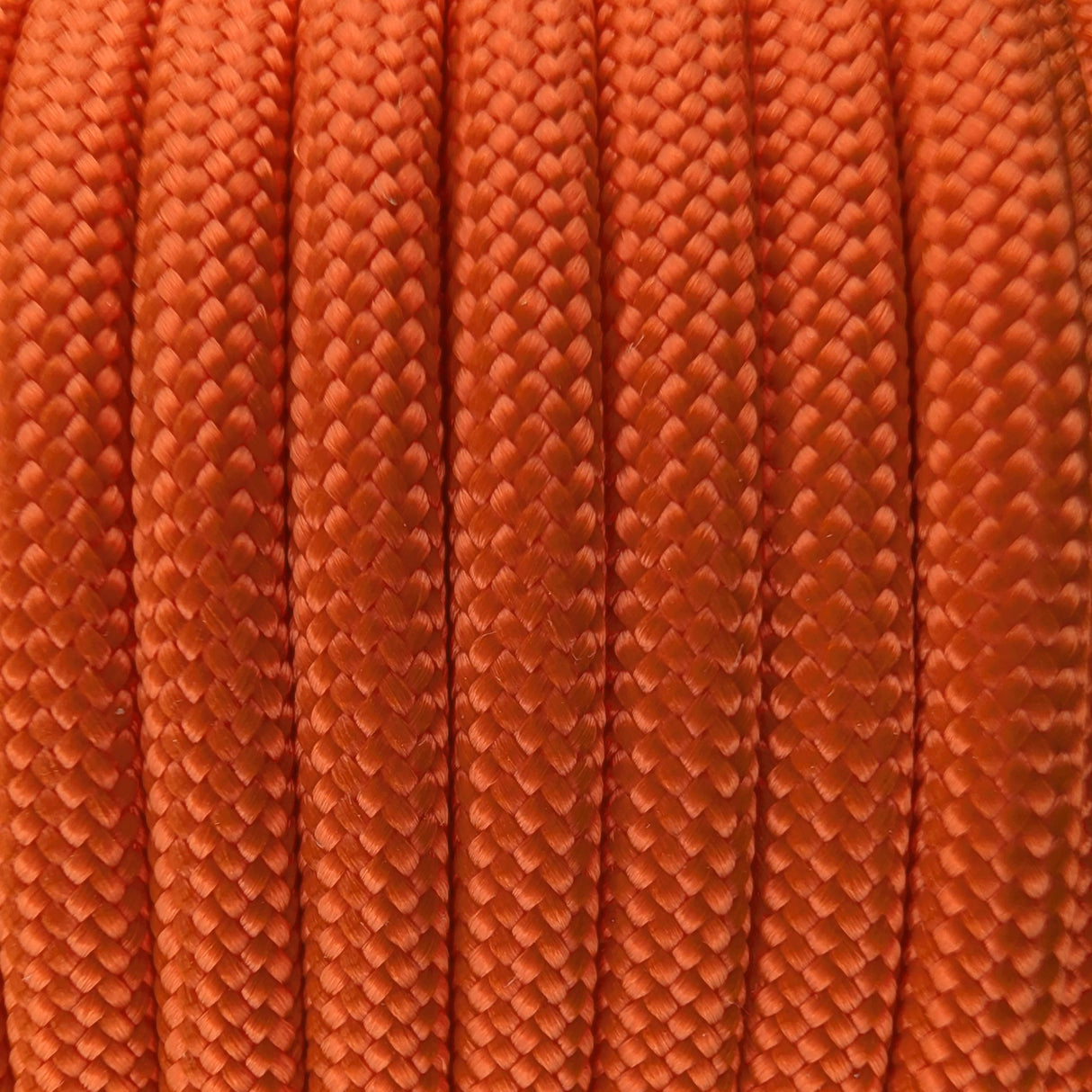 Close-up of the woven sheath on Fluro Orange Paracord 550, showing 4mm braid
