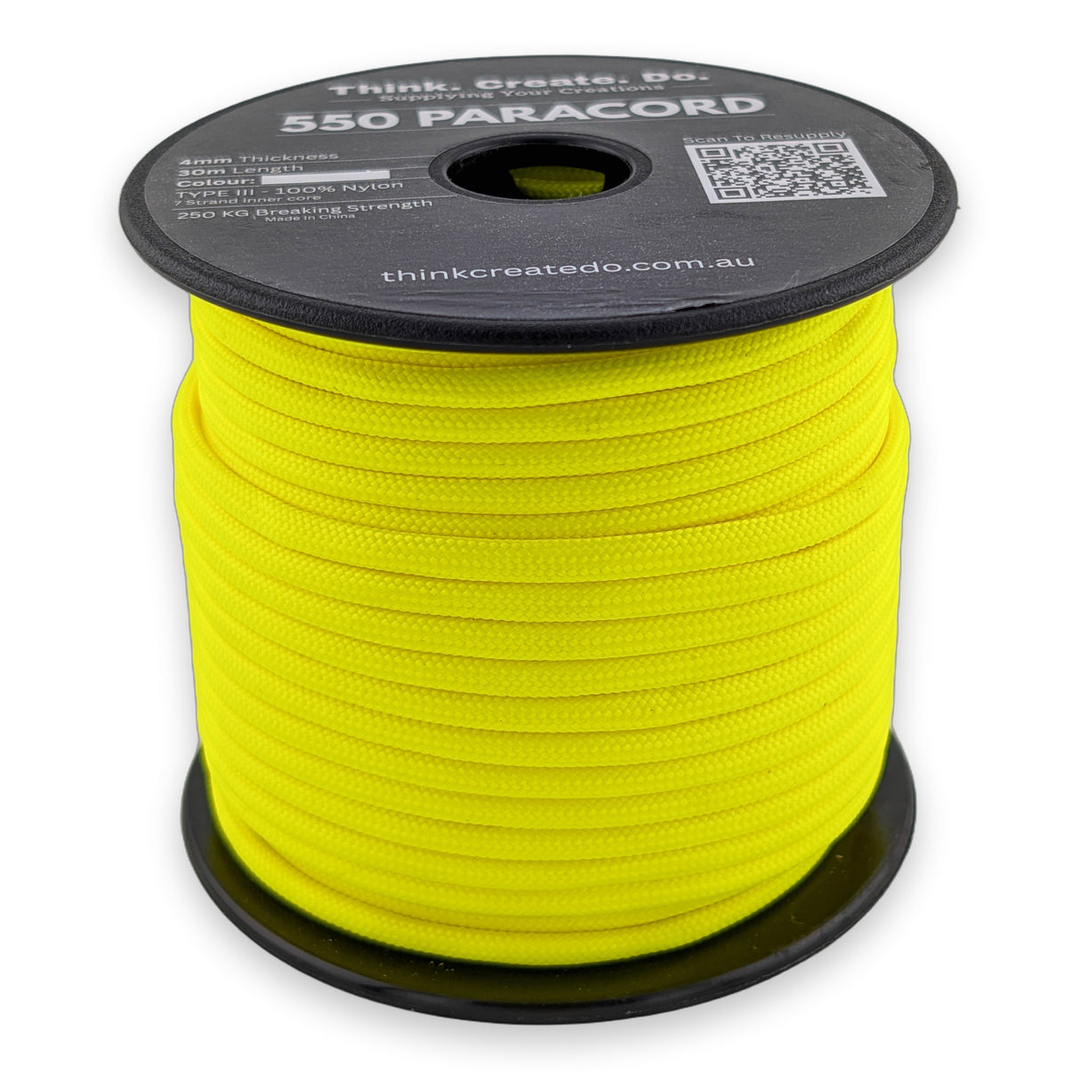 Fluro Yellow Paracord 550 — 4mm Type III nylon spool, 7-strand core