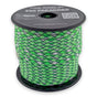 Green Pattern Paracord 550 — 4mm Type III nylon spool, bright lime-green base with white and grey diamond fleck, 7-strand core