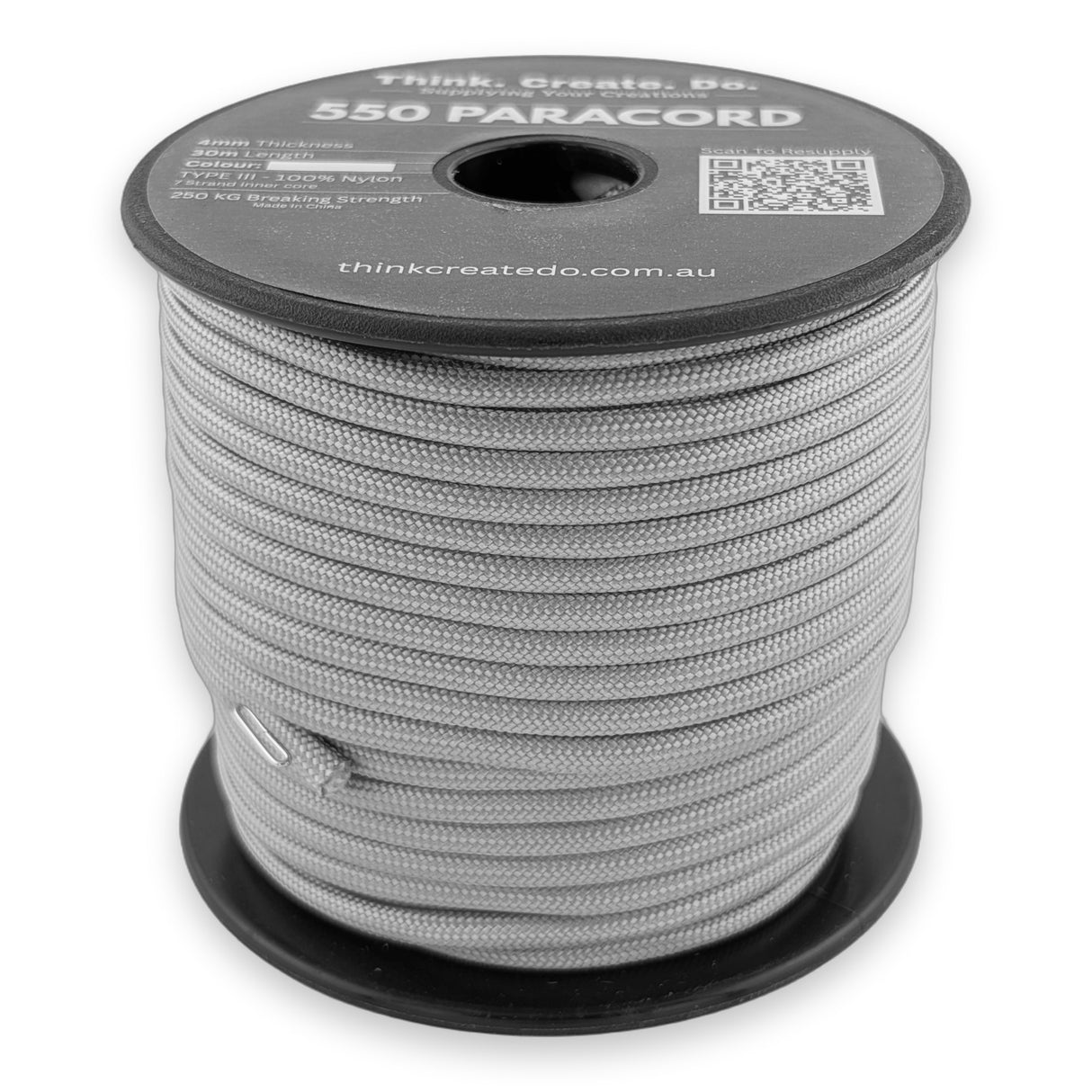 Grey Paracord 550 — 4mm Type III nylon spool, 7-strand core