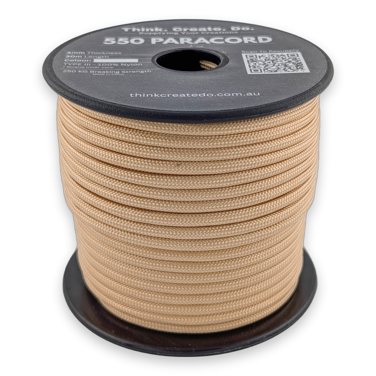 Light Caramel Paracord 550 — 4mm Type III nylon spool, 7-strand core