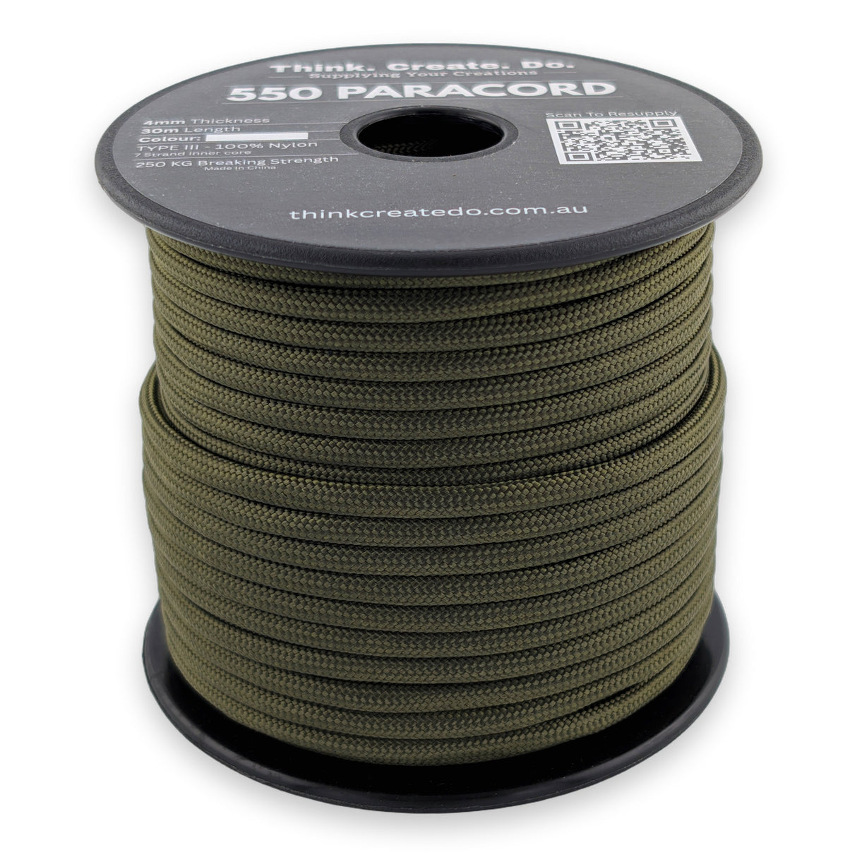 Olive Paracord 550 — 4mm Type III nylon spool, 7-strand core