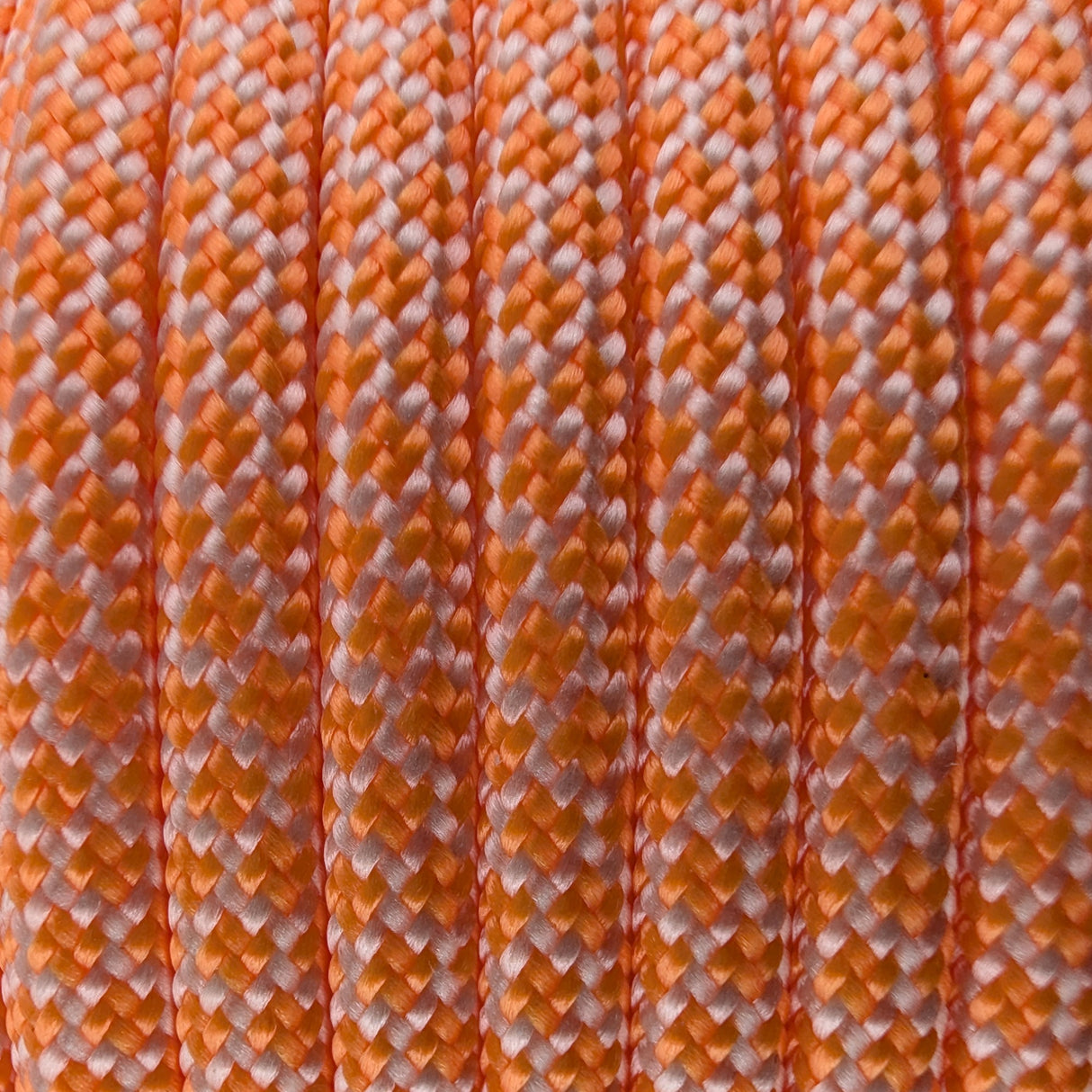 Close-up of the woven sheath on Orange Diamond Paracord 550, showing 4mm braid