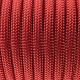 Close-up of the woven sheath on Red Paracord 550, showing 4mm braid