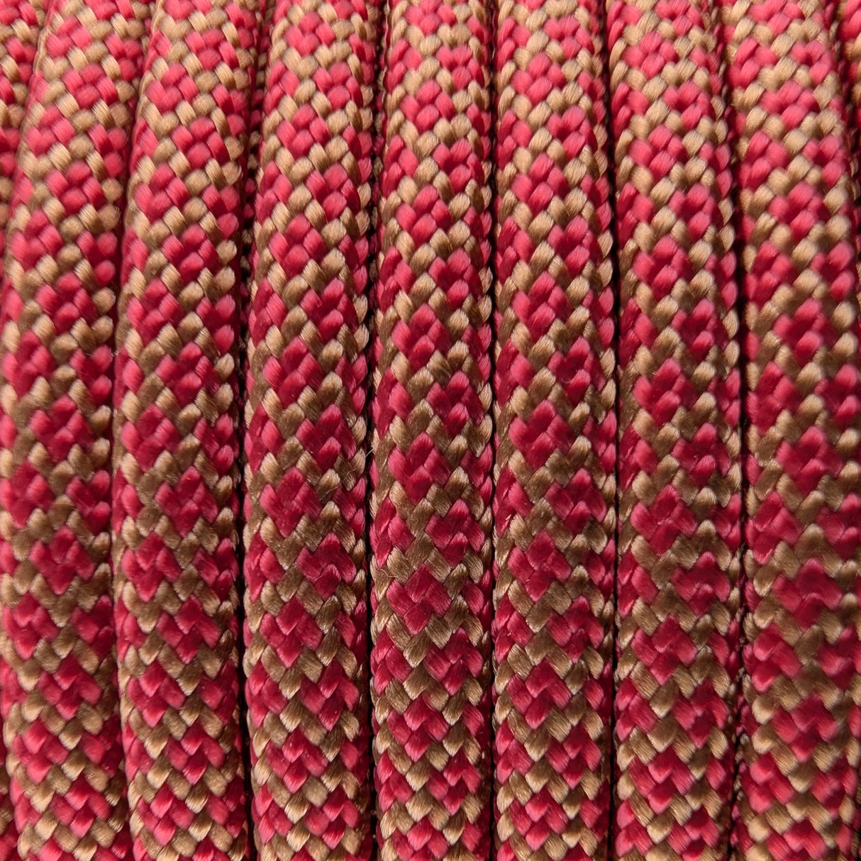 Close-up of the woven sheath on Red Diamond Paracord 550, showing 4mm braid