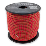 Red Diamond Paracord 550 — 4mm Type III nylon spool, bright red base with yellow-green diamond fleck, 7-strand core