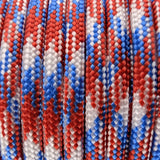 Close-up of the woven sheath on Red White Blue Paracord 550, showing 4mm braid