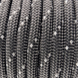 Close-up of the woven sheath on Reflective Black Paracord 550, showing 4mm braid