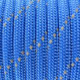 Close-up of the woven sheath on Reflective Blue Paracord 550, showing 4mm braid