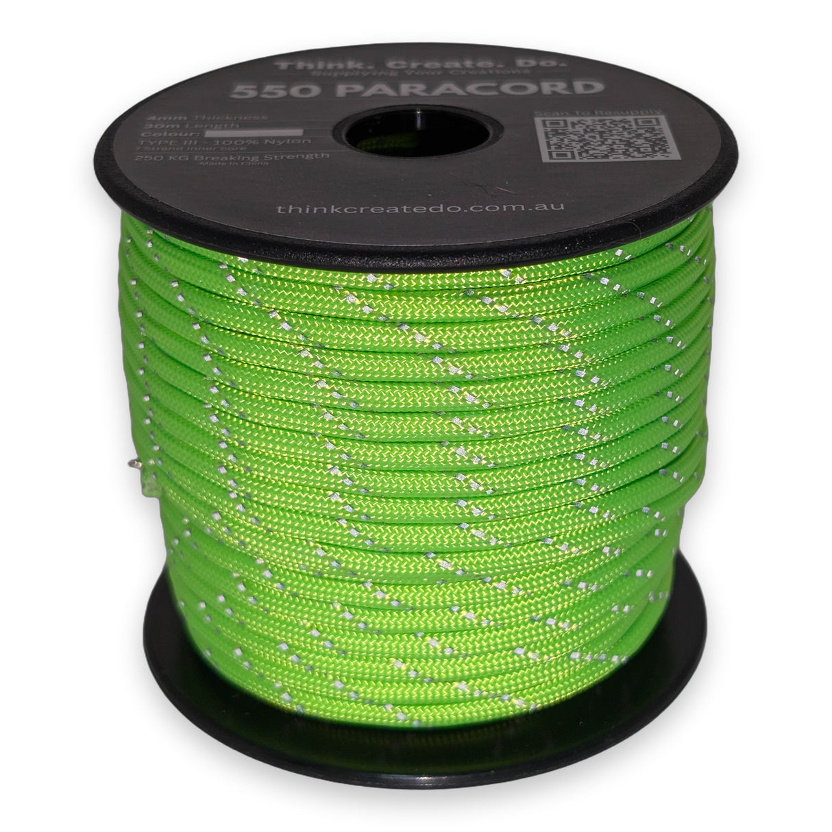 Reflective Fluro Green Paracord 550 reflective tracer illuminated under torchlight
